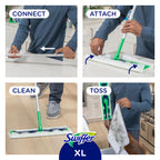 Swiffer Sweep + Mop XL, Broom & Mop Alternative, Floor Cleaner for Dirt, Dust, Hair, All Purpose Cleaning Tool for Home, Bathroom, Kitchen, Set Includes 1 XL Sweeper 8 XL Dry Pads 2 XL Wet Pads Fresh