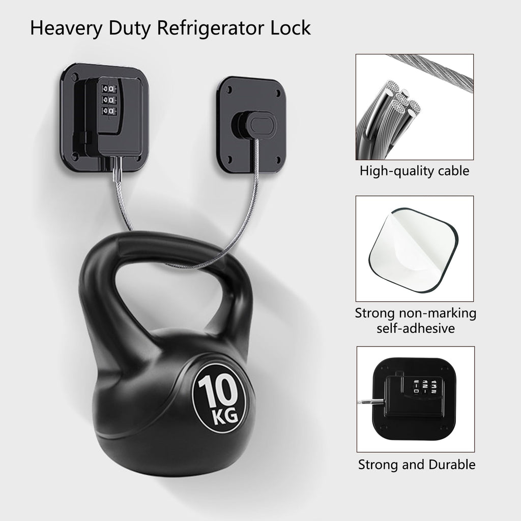 Refrigerator Lock, Heavy Duty Fridge Lock, Combination Lock for Refrigerator Cabinets, Drawers, Safety Lock, Easy Install No Keys Needed (Black-4Pack)