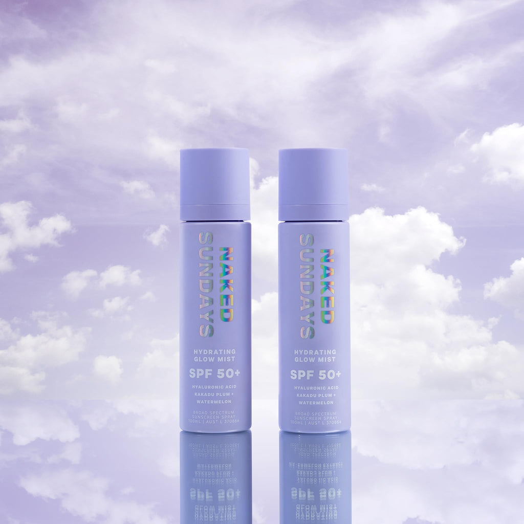 Naked Sundays SPF 50 Hydrating Glow Mist SPF Setting Spray and Face Sunscreen, Lightweight & Non-Greasy, Hydrating Ultra-Fine Mist with Hyaluronic Acid for All Skin Types, Makeup-Friendly - 2 pack
