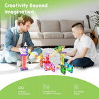 PicassoTiles Magnetic Tiles Marble Run Building Blocks Rainbow Color with Slide Drop Funnels Tubes STEM Educational Toy Set Compatible Durable Construction Kit for Kids Age 3+ Preschool Learning PTG40