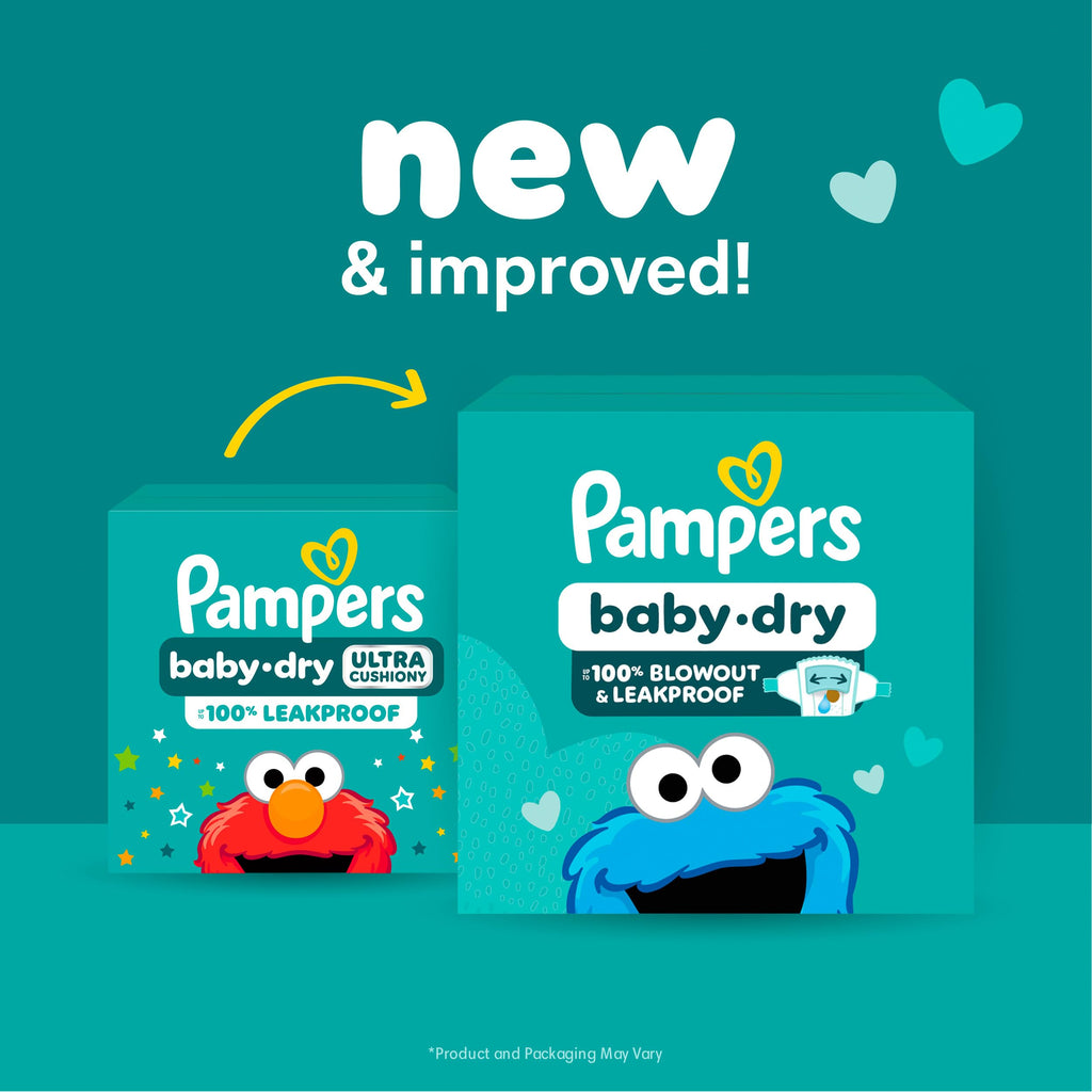 Pampers Baby Dry Ultra Cushiony Diapers, Size 6 (23-44 lbs), 144 Count, Up to 100% Leakproof (Packaging May Vary)