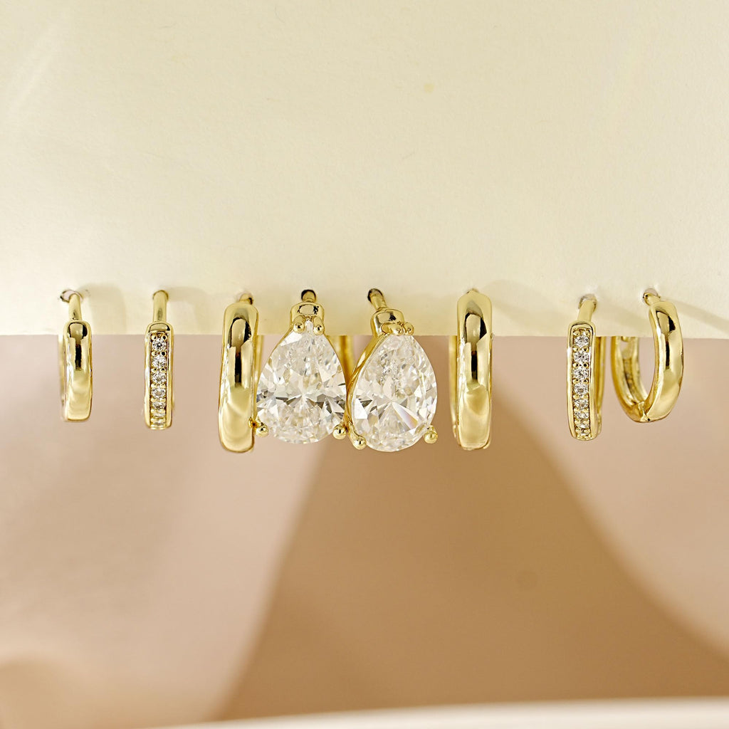 4Pairs Statement Small Gold Huggie Hoop Earrings for Women Trendy,Surgical Steel Gold Plated Hoop Hypoallergenic Earrings Set,Titanium Hoops Earring Stacks,CZ Cartilage Huggie Hoops Earring Gifts