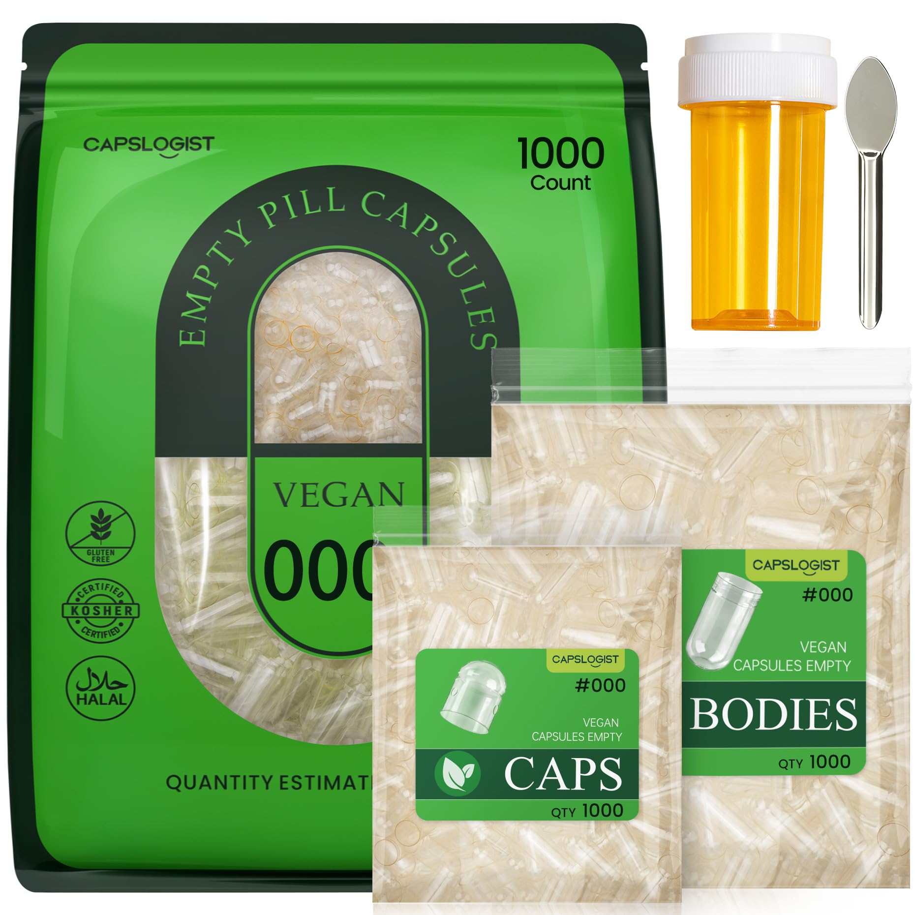 CAPSLogist Empty Capsules 000 Separated, Vegan Pill Capsules Empty 1000 Count, Vegetable Clear Gel Pill Capsule for Fill Your Supplements