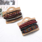 HZMAN Handmade Hemp Cords Wood Beads Leather Bracelets for Men Women
