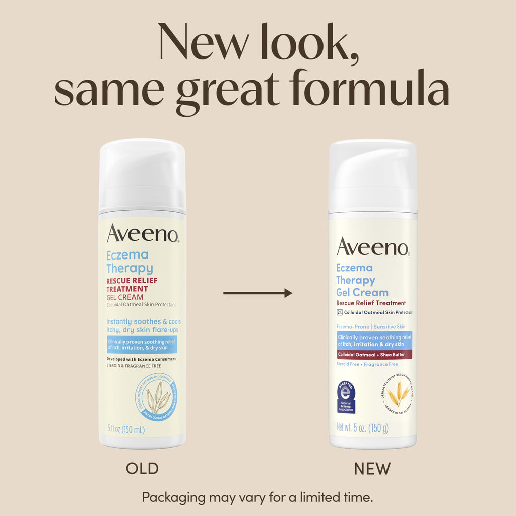 Aveeno Eczema Therapy Rescue Relief Treatment Gel Cream, Daily 2% Colloidal Oatmeal Skin Protectant Formula Instantly Soothes & Cools Itchy Dry Skin Flare-Ups, Steroid & Fragrance Free, 5.0 oz