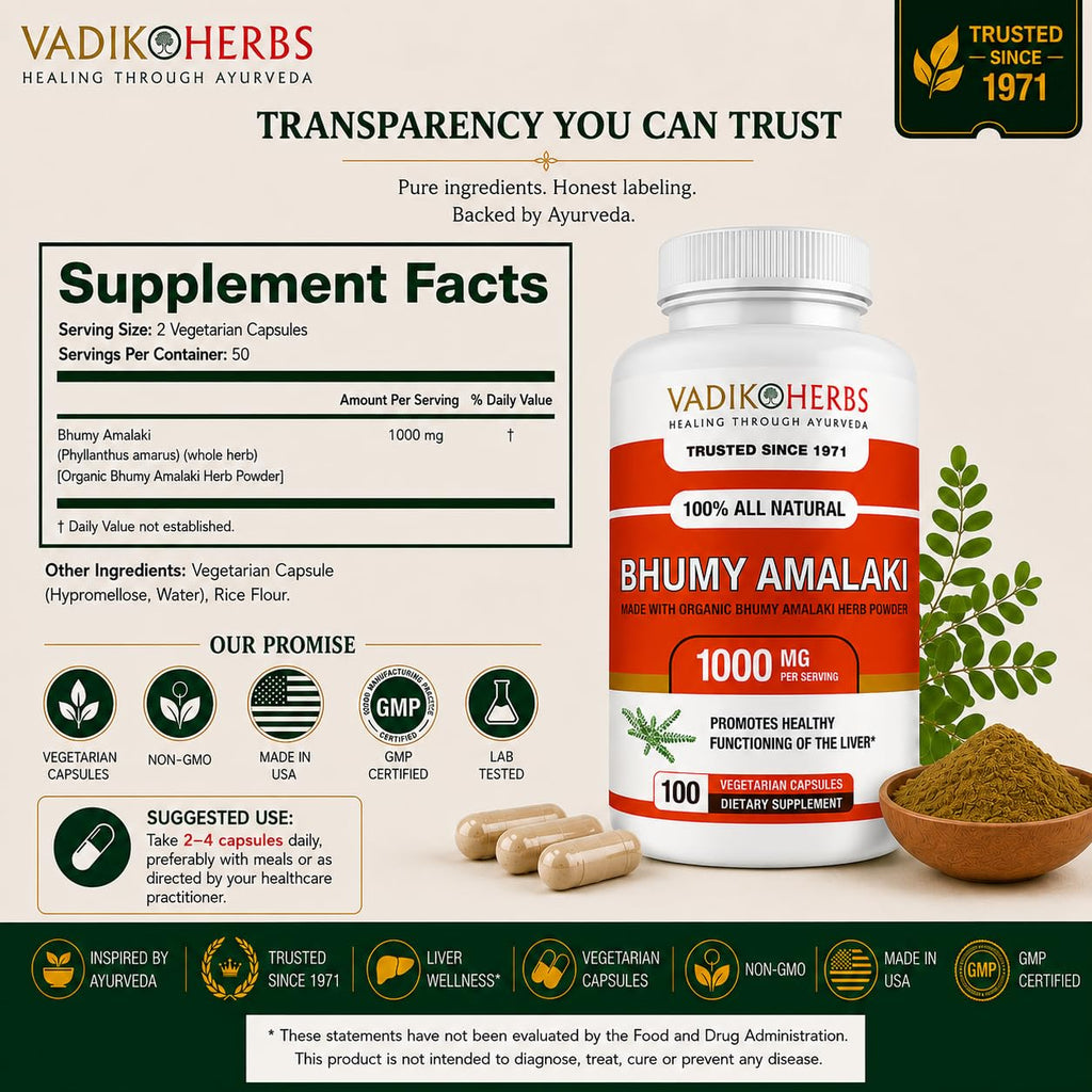 Vadik Herbs Organic Bhumy Amalaki, 100 Caps, Liver Support 1000mg