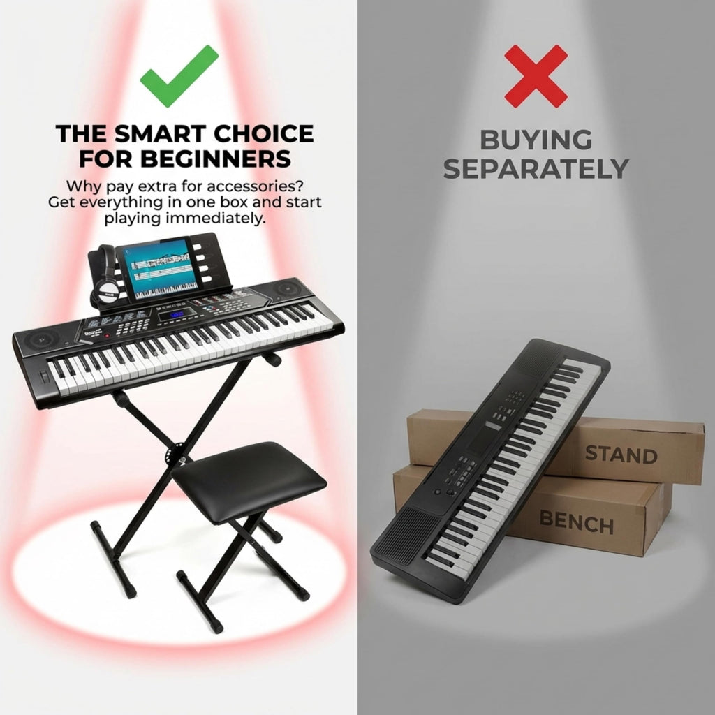 Rockjam RJ5061 RockJam 61 Key Keyboard Piano With Pitch Bend Kit, Keyboard Stand, Piano Bench, Headphones, Simply Piano App & Keynote Stickers, Black