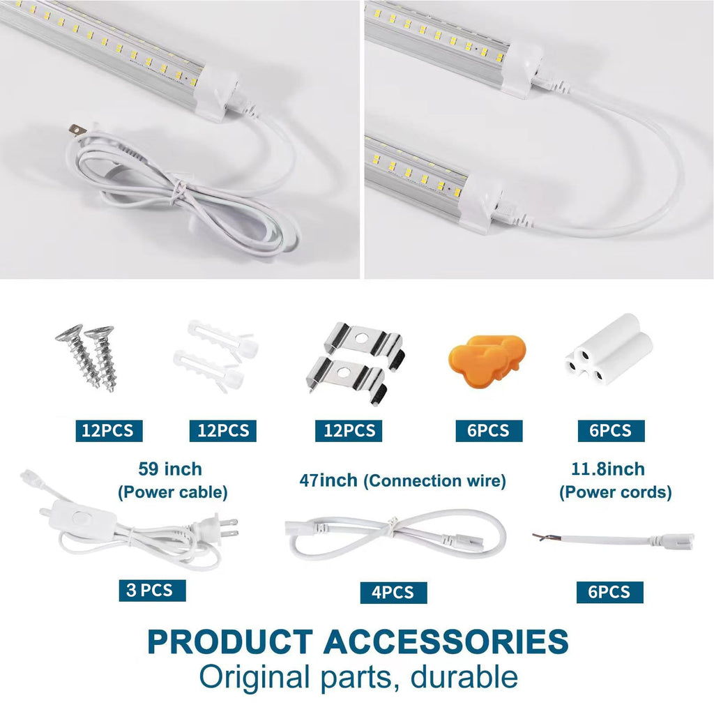 Led Shop Lights,Led Shop Lights 4FT 50W 6500K 7000LM Clear White,Shop Light 4FT 110V Linkable Integrated V-Shape for Shop Garage,Warehouse,Workbench and Workshop Commercial Bay Lighting(6-Pack)