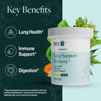 resB Lung Support Probiotic Supplement - Lung Health Supplement for Smokers, Gut Health, Immune & Digestive Support, Respiratory Care, Holy Basil & Turmeric, Clinically Trialed - 60 Capsules