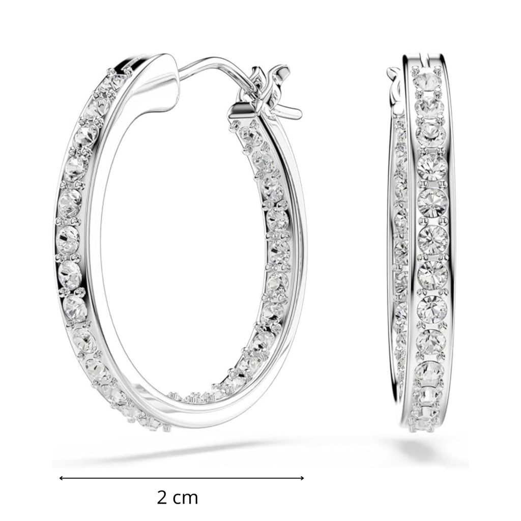 Swarovski Sommerset hoop earrings, White, Rhodium plated, One Size, Silver, Crystals