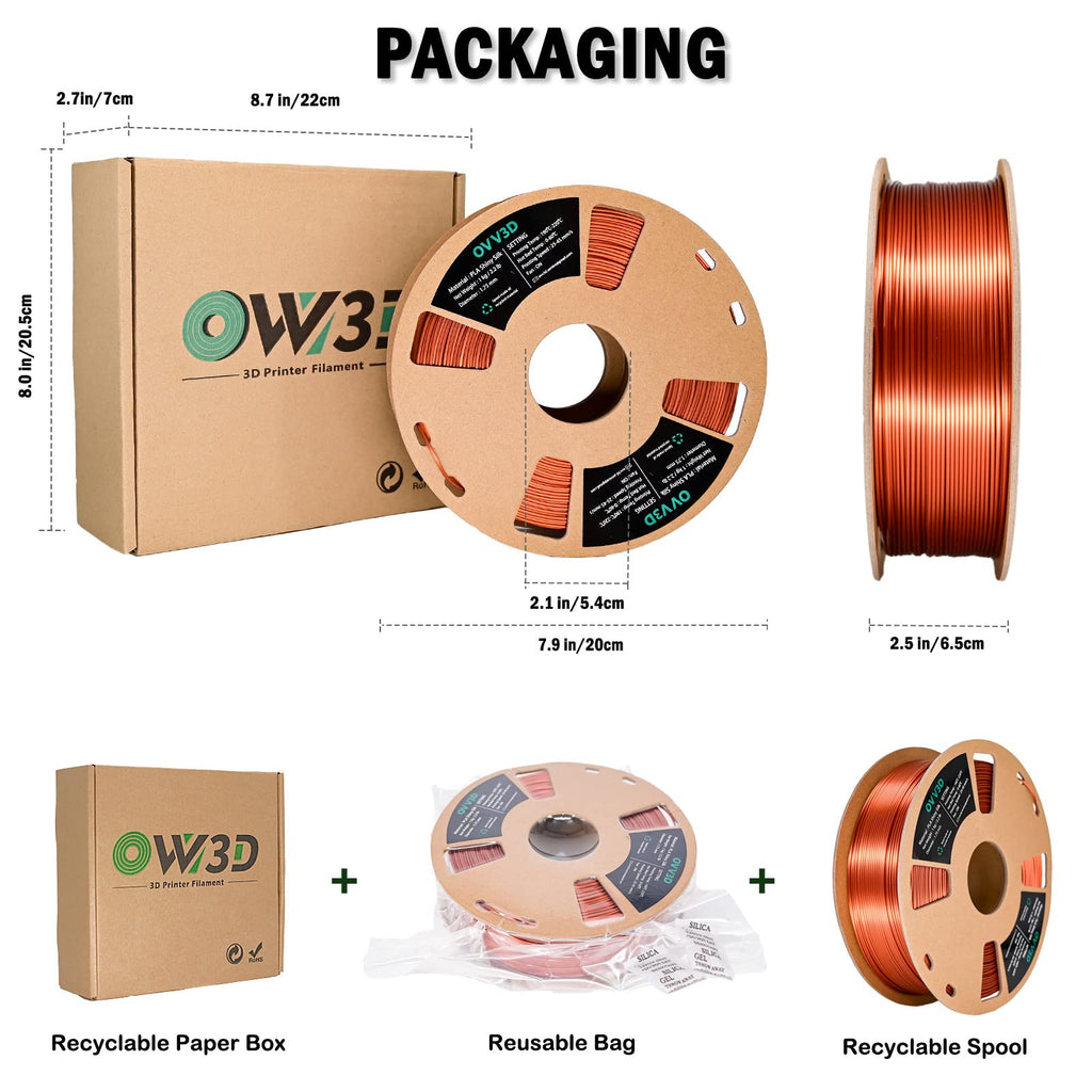 OVV3D Silk PLA Filament 1.75mm 3D Printer Filaments, Upgrade Silk Coffee Gold Filament for Most FDM 3D Printer, Metal 3D Printing Filament, 3D Filament 1.75 +/- 0.02mm, 2.2lbs / 1kg