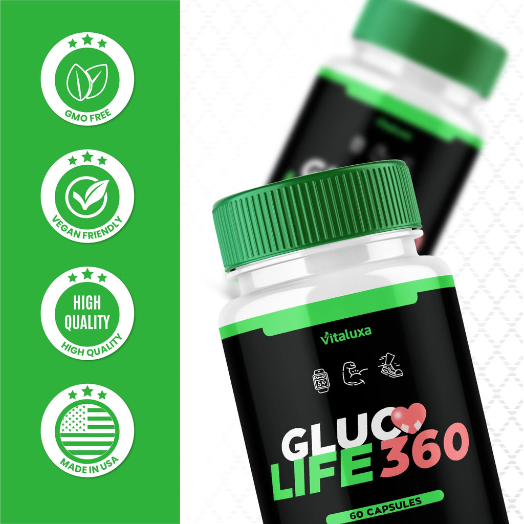(5 Pack) Gluco Life 360 Capsules, GlucoLife 360 Supplement with Advanced Maximum Strength, Premium Health Formula Pills for Overall Health & Wellness, GlucoLife360 Vitamins Reviews, USA Made (180 ct)