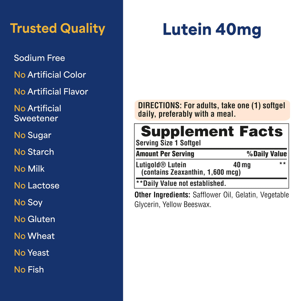 Puritan's Pride Premium Lutigold™ Lutein Carotenoid 40mg with Zeaxanthin for Men and Women, Dietary Supplement for Eye Health Support, 8 Month Supply, 120 Easy-to-Swallow Softgels, 2 Pack