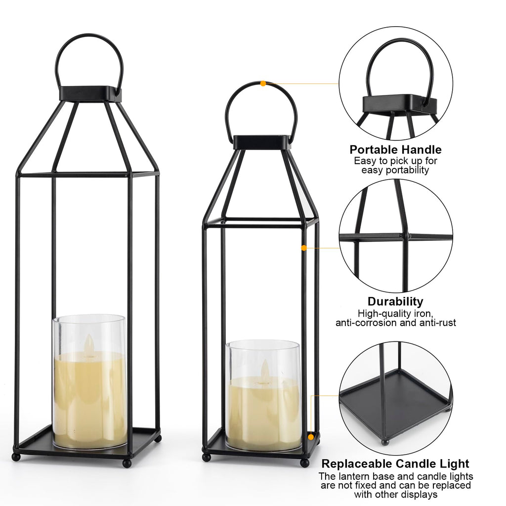 Lanterns Decorative Outdoor 2PCS Front Porch Decor Lantern with LED Candles