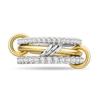 AllenCOCO 14K Gold & White Gold Plated Stackable Rings, Interlocking 3-Band Ring Set with Cubic Zirconia for Women Statement Size 7