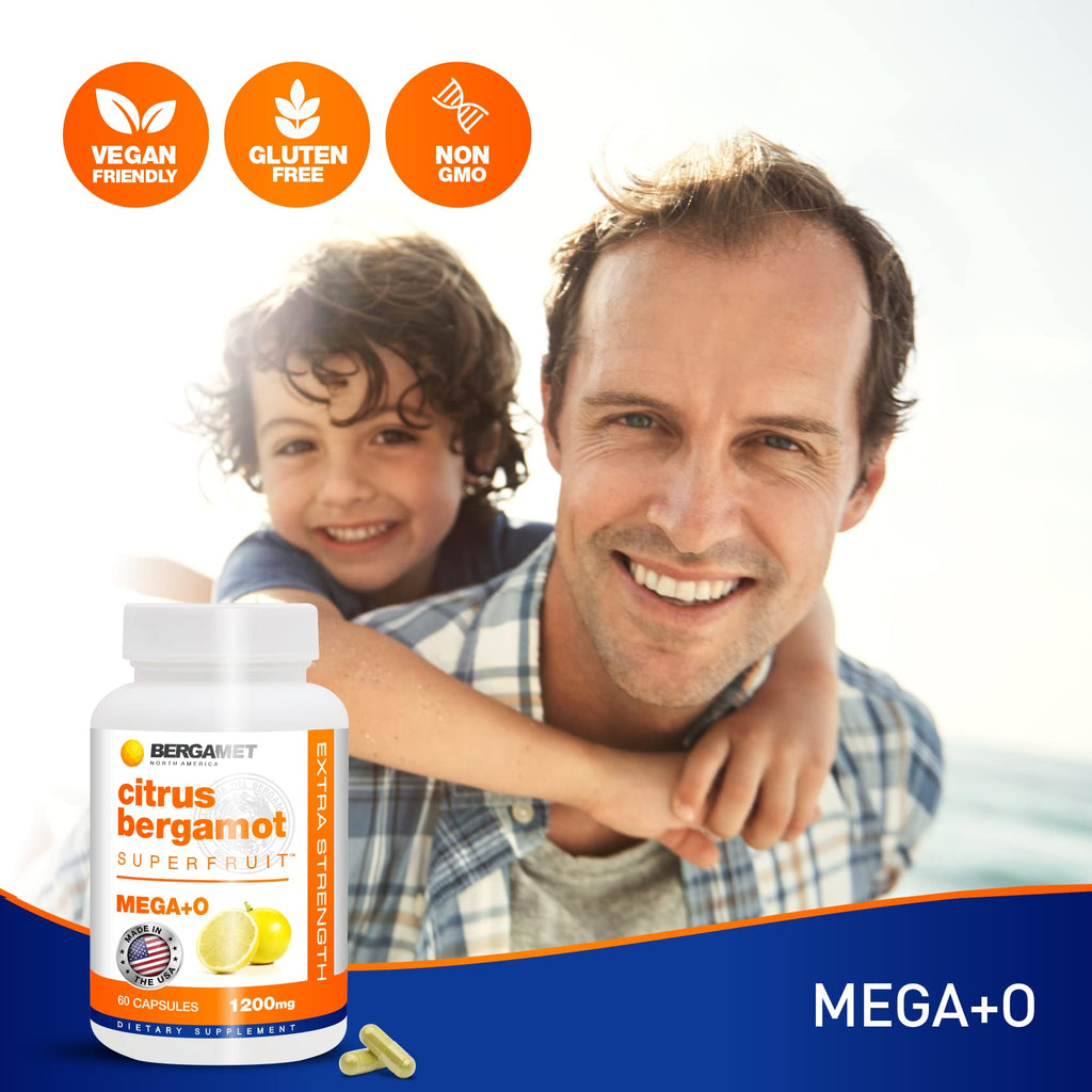 BergaMet Citrus Bergamot Supplement, 170:1 Extract, 1200mg, 80% Polyphenols, Italian Citrus Bergamot Supplement for High Cholesterol, 60 Capsules, 1 Month, Made in The USA