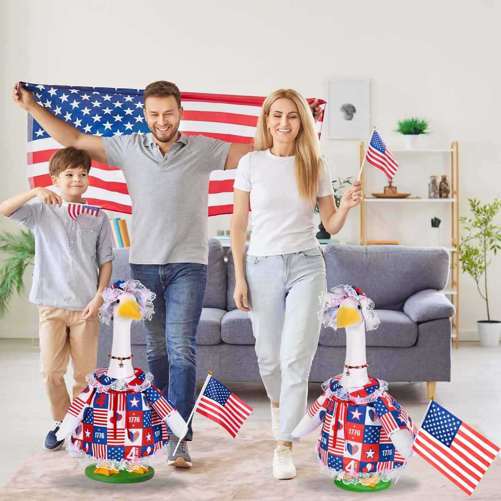 JcHrmers 4th of July Porch Goose Outfits Memorial Day Goose Outfit Fits 23" Plastic Cement Goose Statue Patriotic Goose Costume for USA 250th Anniversary Outdoor Garden Patio Yard Lawn Decor