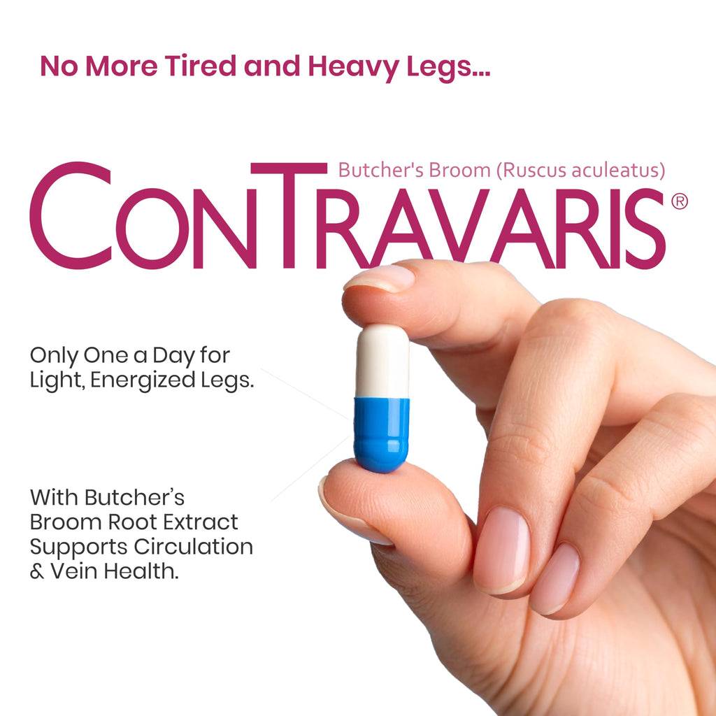 CONTRAVARIS Promotes Healthy Circulation & Leg Vein Support Supplement with Ruscus Aculeatus, Supports Leg Health - 60ct (Pack of 3)