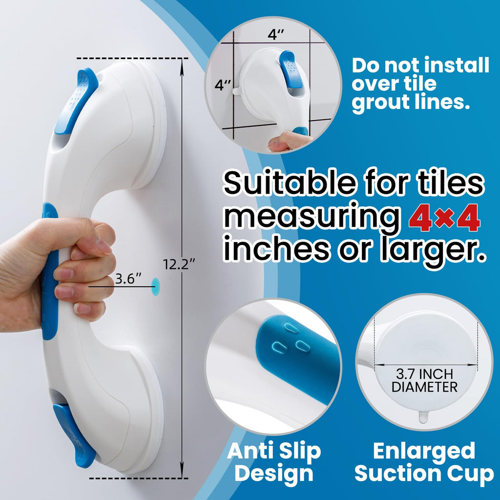TAILI Shower Grab Bar, Suction Cup Grab Bars for Elderly, Grab Bars for Bathtubs and Showers, Shower Grab Bars for Seniors, Strong hold Suction Shower Grab Bar, No Drilling Removable Handicap Grab Bar