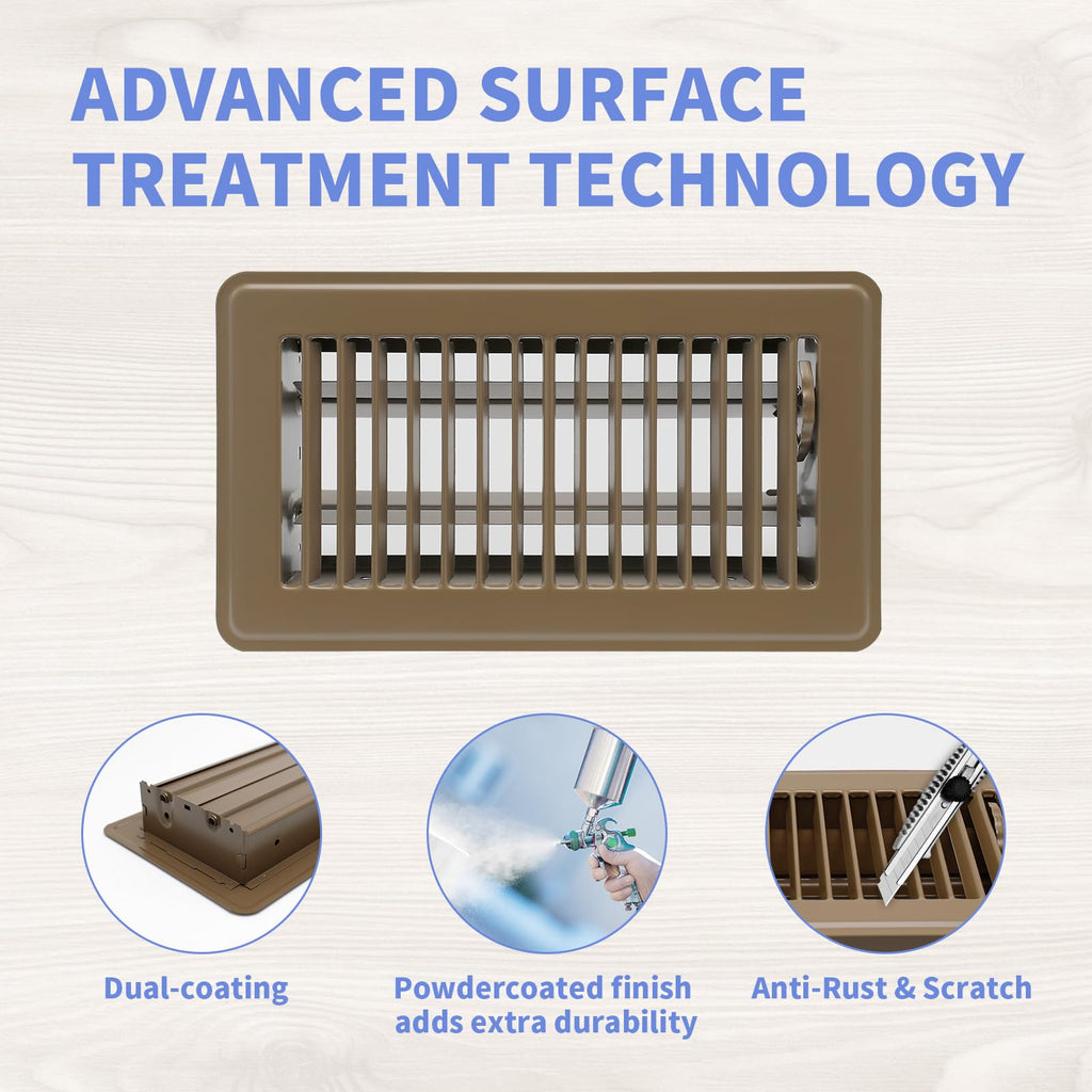 Howeall 4" x 8" Floor Register 2 Pack - Floor Vent Covers Heavy Duty Metal Heat Vent Covers with Rust Proof Finish for Home Floor Heater - Brown