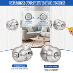 Plustool 10 Pack Brushed Nickel Door Knobs,Privacy Door Knob with Lock, Interior Doorknobs Silver, Keyless Door Locks Set for Bedrooms Bathrooms, Reversible for Left/Right Door Handle