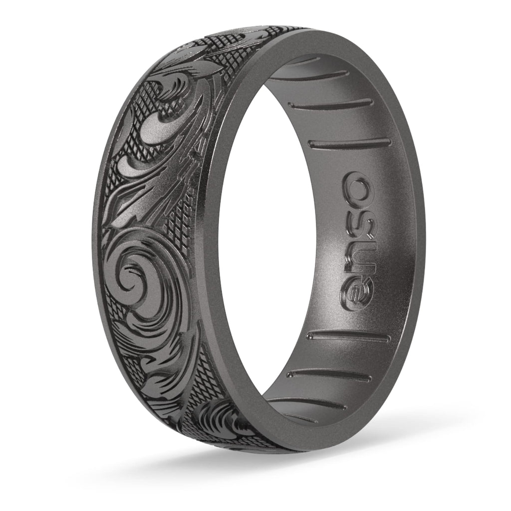 Enso Rings Signature Etched Collection - Classic Etched Silicone Rings - Comfortable and Flexible Design (Flourish - Platinum-Colored, 11)