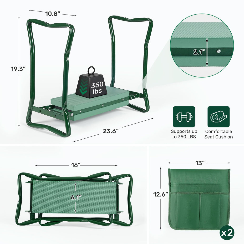 Zelurelle Garden Kneeler and Seat with 2 Tool Pouches for Gardening Work