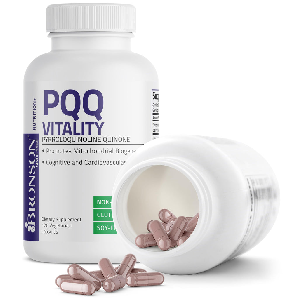 Bronson PQQ Vitality 20mg Pyroloquinoline Quinone Supplement Promotes Mitochondrial Biogenesis Non-GMO, 120 Vegetarian Capsules