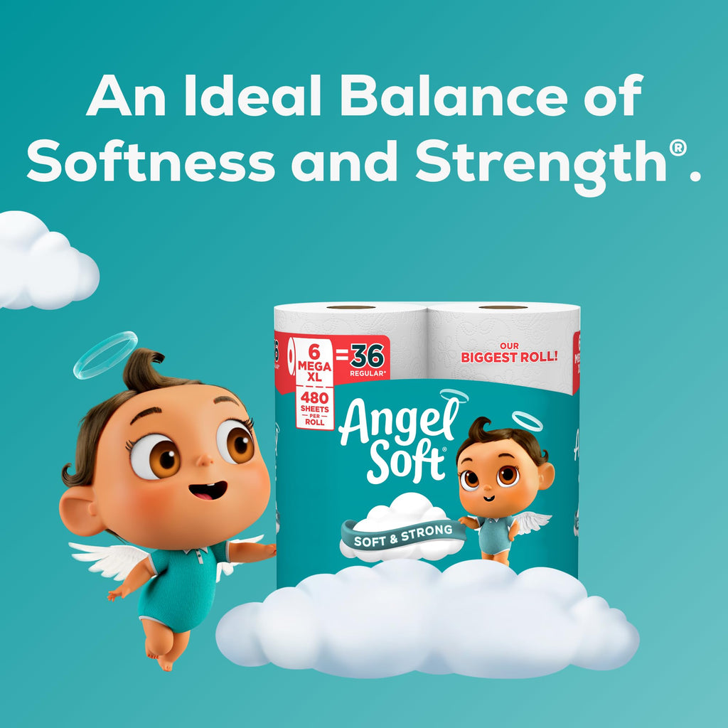Angel Soft Toilet Paper/Toilet Tissue 24 Super Mega Rolls=144 Regular Rolls