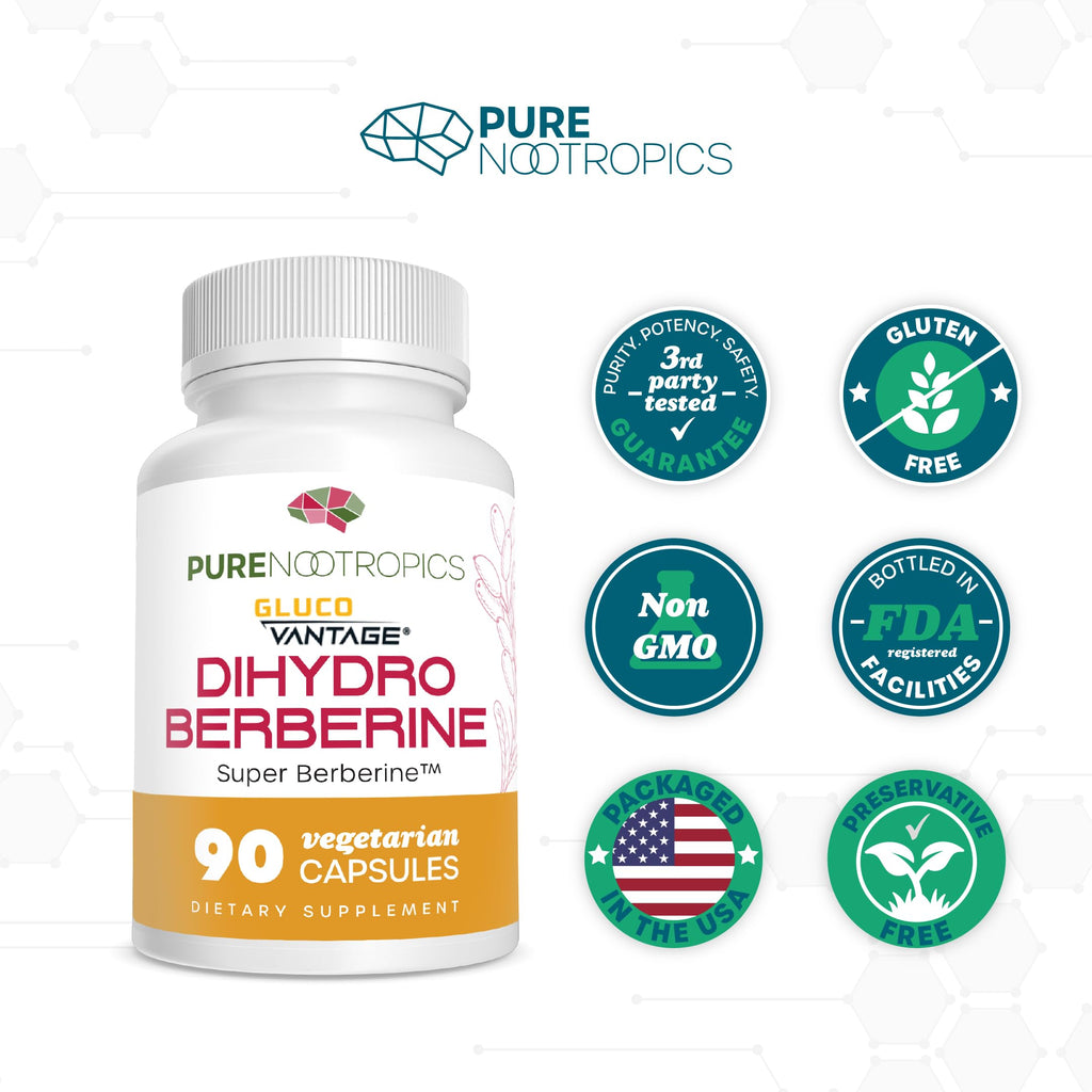 Pure Nootropics - Dihydroberberine Supplement (GlucoVantage) 100 mg, 90 Capsules | Super Berberine