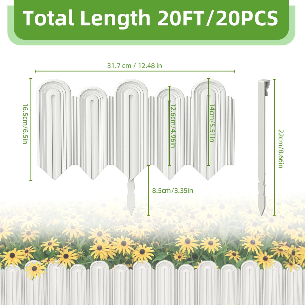 Vashly 20Pcs 20Ft Landscape Edging,6.5 Inch Garden Border with 20 Stakes