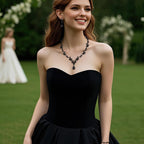 BriLove Wedding Jewelry Set for Women Bride, Y-Necklace Tennis Bracelet Dangle Earrings Set Crystal Teardrop Marquise Cluster Jewelry for Bridal Bridesmaid Black Black-Tone