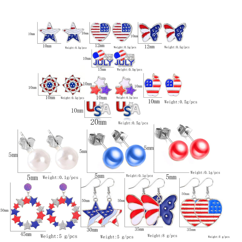 30 Pieces 4th of July Earring Stud Patriotic Earrings Set for Women Enamel Heart Star Butterfly USA Flag Earring Hypoallergenic Independence Day Earrings Jewelry Accessories(15 pairs Fourth of July)