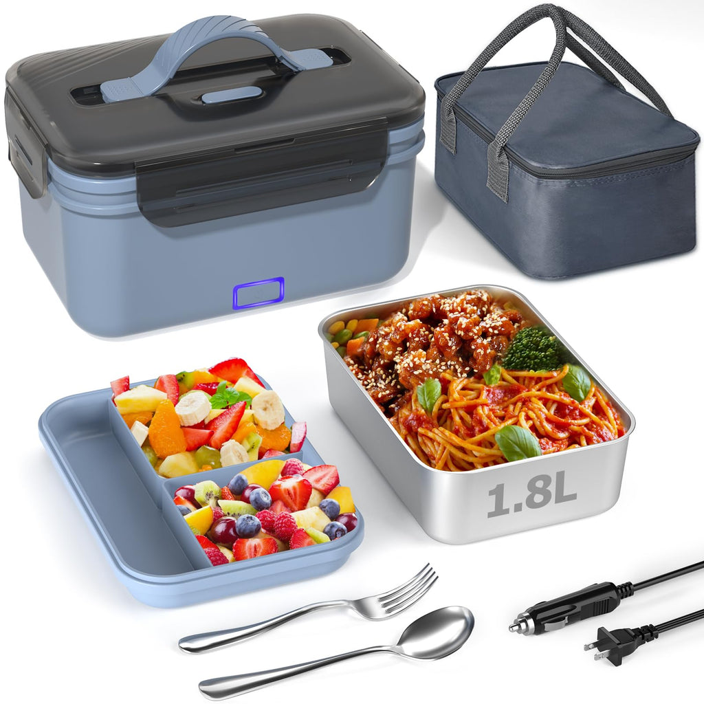 Electric Lunch Box Food Heater, New 100W Portable Food Warmer, Heated Lunch Box for Adults Car/Home with 1.8L Removable Stainless Steel Container, Christmas White Elephant Gifts, 12V/24V/110V/220V