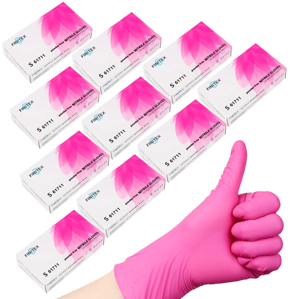FINITEX Nitrile Disposable Latex-Free Gloves - 1000PCS/Case Powder-Free Guantes de Nitrilo Cleaning Medical Exam Food Cooking Gloves Rose Red(Small)