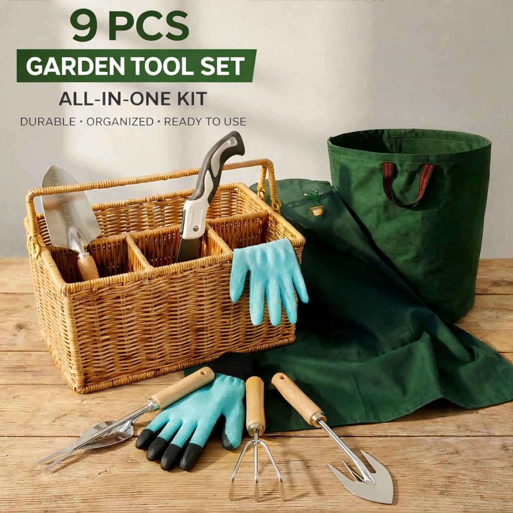Garden Tool Set, Wicker Basket, Raised Bed Gardening, Women's Garden Gift