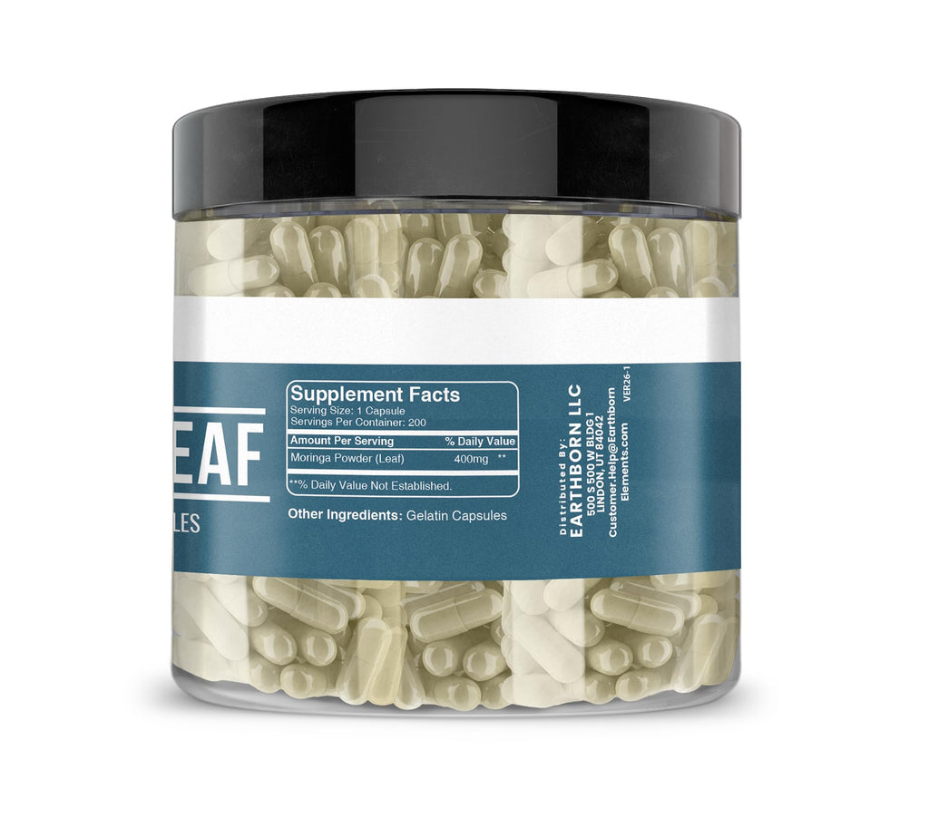 Earthborn Elements Moringa 200 Capsules, Pure & Undiluted, No Additives