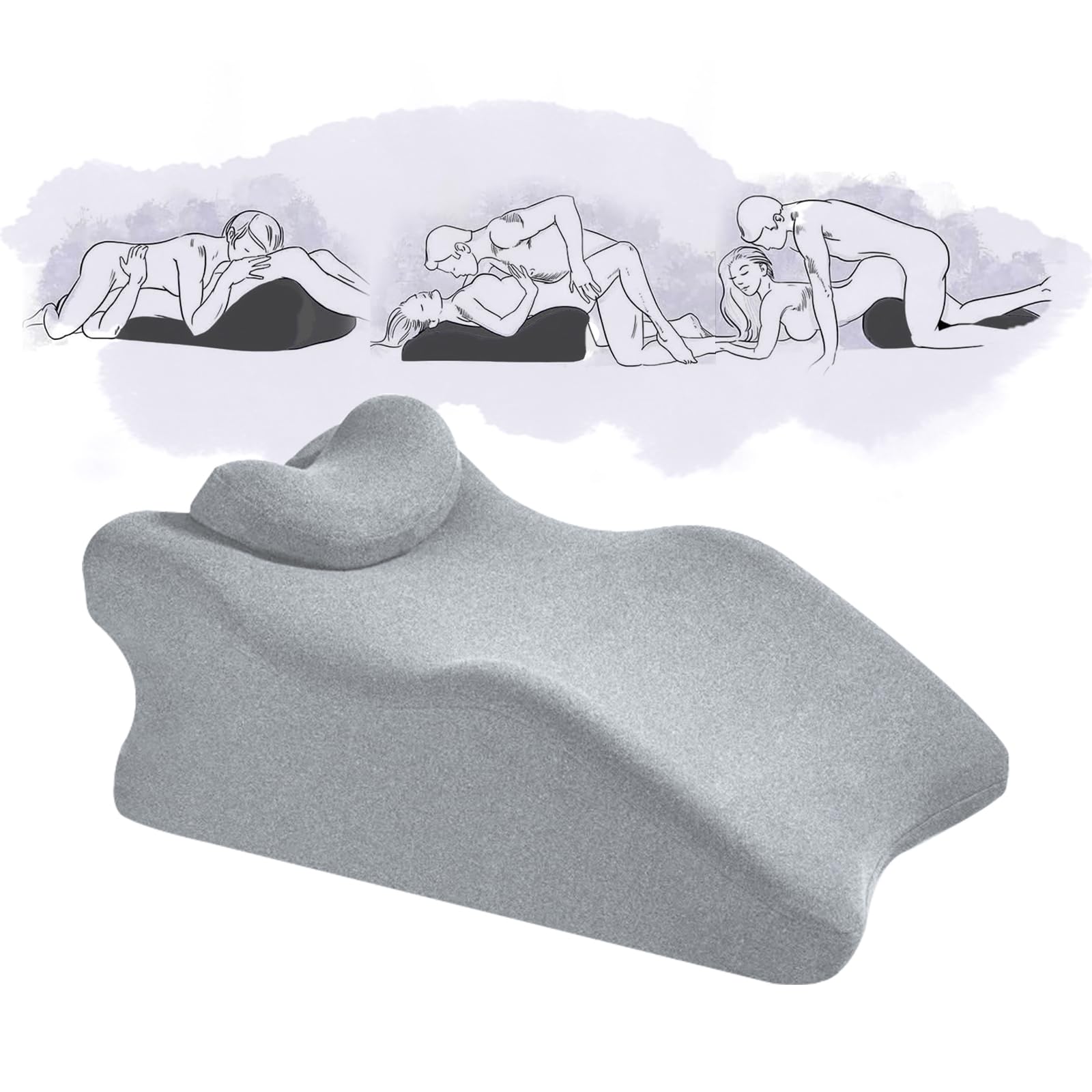 BCZETIH Widened Adult Intimacy Position Pillow for Couples, Sex Butt Cushion with Removable Small Support Pillow, Memory Foam for Sitting or Lying, Ideal for Home Use- Light Grey