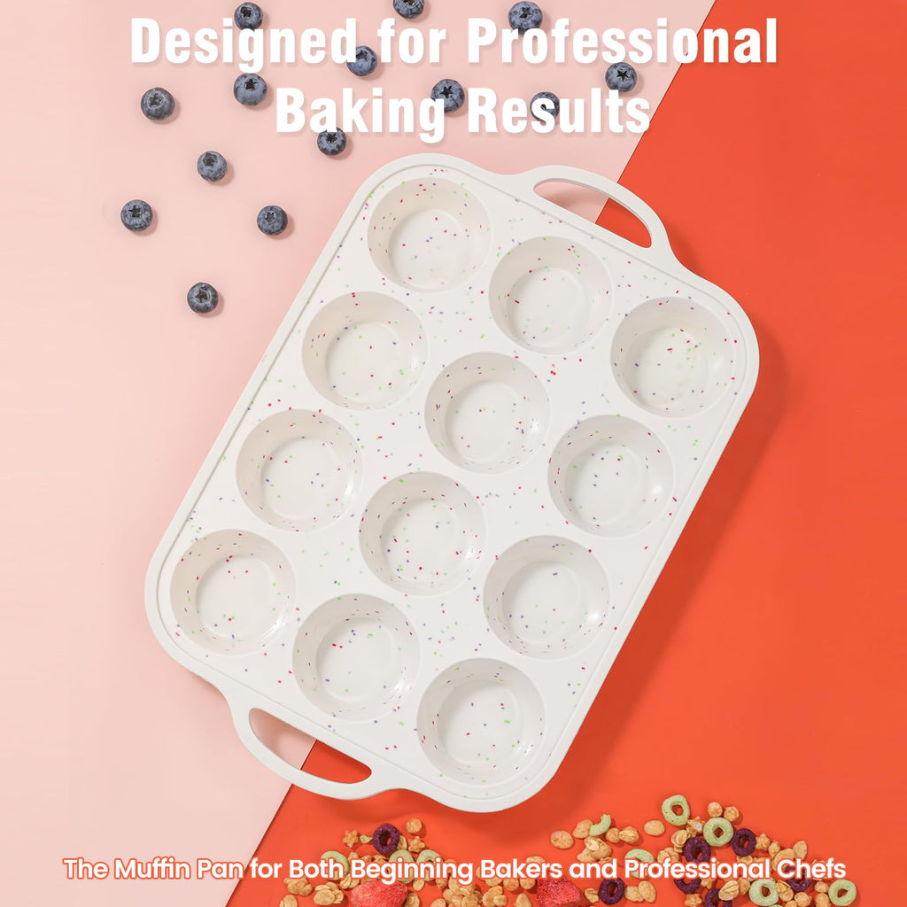 Fimary Silicone Muffin Pans for Baking 2 Pack, 2.8 Inch with Metal Reinforced Frame, Regular Size Nonstick Silicone Cupcake Pan 12 Cups for Baking Homemade Muffins, Cupcakes, Dishwasher Safe BPA Free