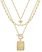 MJartoria Layered Initial Necklaces for Women Trendy, 14K Gold Plated Simple Star Choker Square Letter Pendant Necklace, Paperclip Chain Necklace, Gold Necklaces Jewelry Gifts (Gold, K)