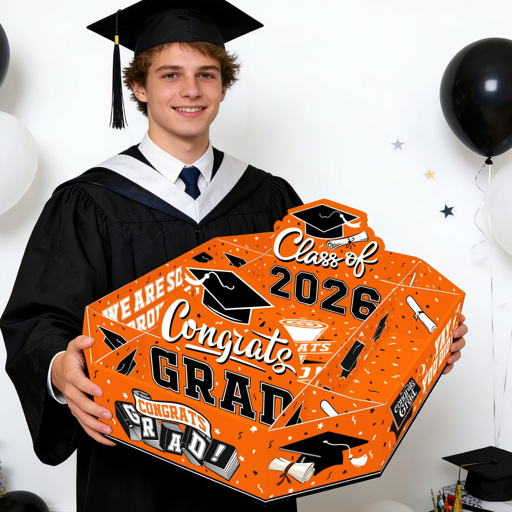 2026 Graduation Party Supplies Kit - Class of 2026 Decor Set with Congrats Grad Food Trays, Graduation Decorations & Favors for a Memorable Grad Party（Orange & Black）
