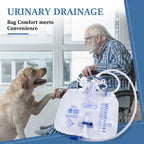 5 Pack 2000ml Urine Drainage Bag with 48" Tube, Leak Proof Anti Reflux with Cross-Shaped Drainage Valve and Dual Hook for Easy Hanging