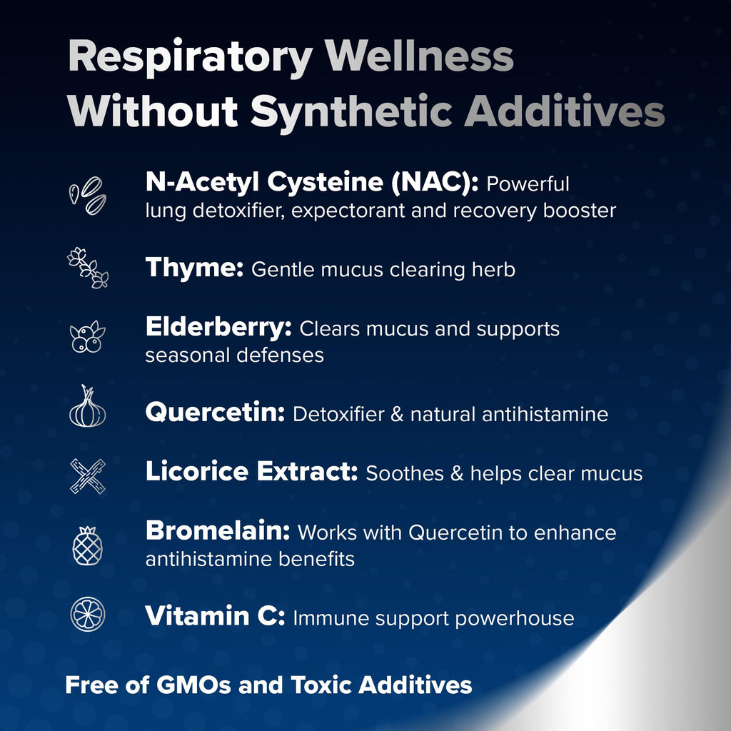 Herbal Tea Therapy RespoClear (60 Caps): Respiratory Lung Health & Sinus Support Supplement - NAC, Elderberry, & Quercetin - Lung Detox for Smokers & the Pollution-Conscious - GMO-Free & Made in USA