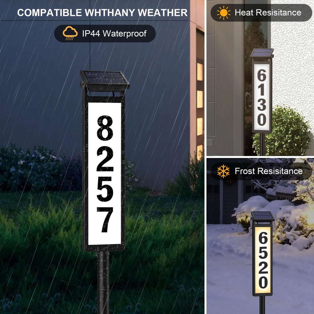 Eyrosa Solar Illuminated LED Lighted Address Sign, House Numbers for Outside Yard Home, Numbers Plaque Outdoor Waterproof, Black