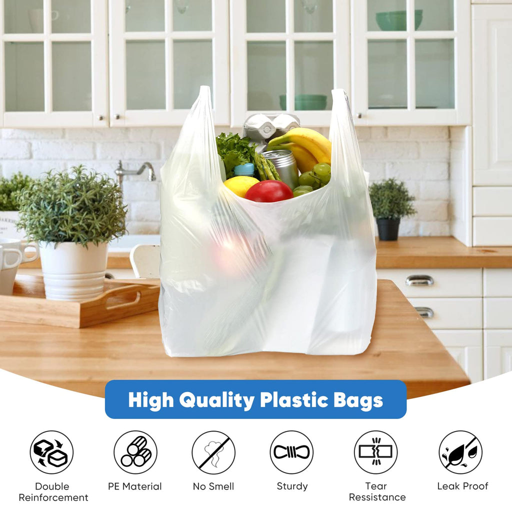 LimonLaviu Plastic Bags - 100Pack (25 mic thickness) (11.5'x 6.5" x 21') with Handles - Small Business & Grocery Bags in Bulk - Heavy Duty, Unscented