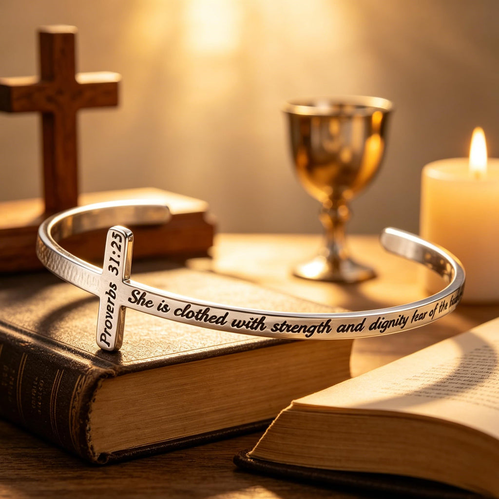 M MOOHAM Silver Cross Bracelet, Christian Gifts for Women
