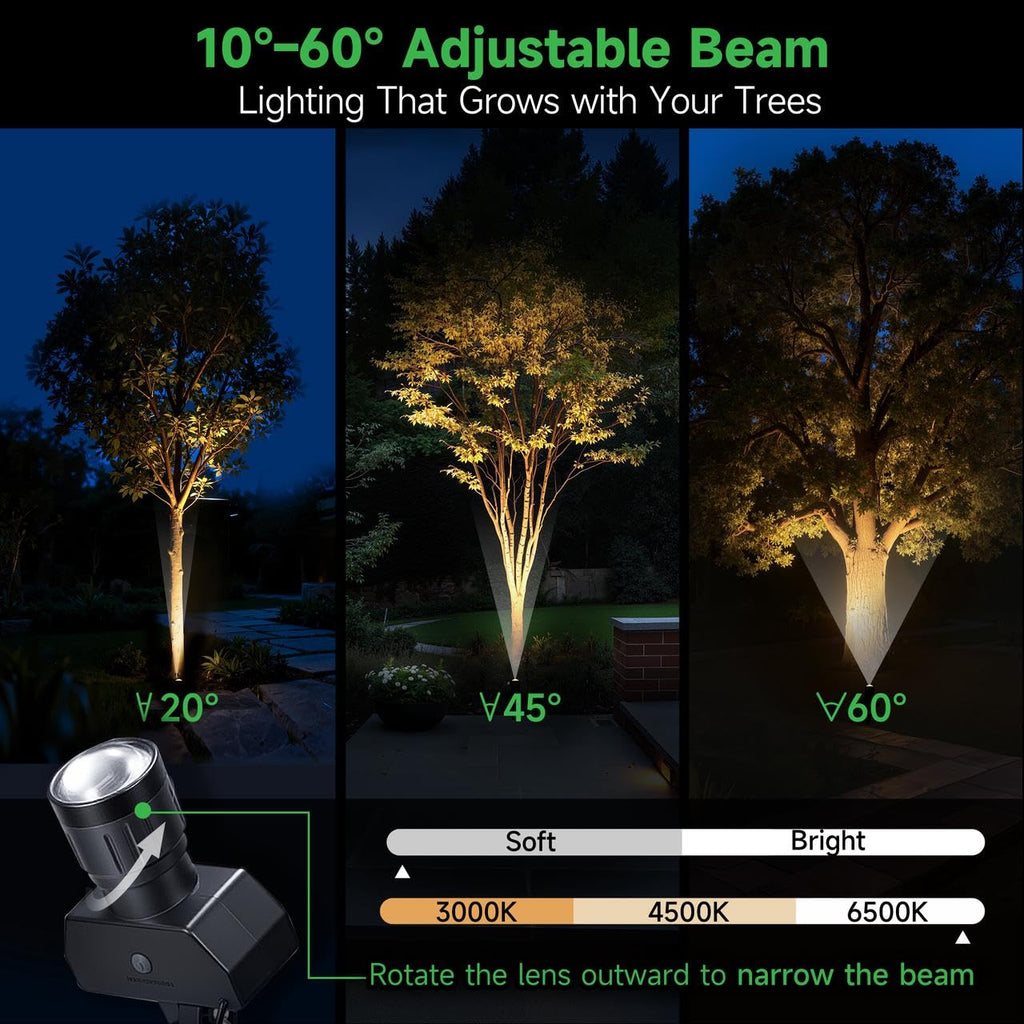 Varmtalys Solar Spot Lights Outdoor, Adjustable Angle Waterproof Landscape Spotlight, All Night LED Uplights Separate Panel, Warm & Daylight Selectable (3000k/4500k/6500k) for Tree Yard Garden 2 Pack