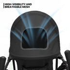 MoNiBloom 4 Wheels Pet Stroller, Easy-Fold Puppy Cage Jogger Stroller with Sun Cover, Pad and Rear Storage Bag, Breathable and Visible Mesh for Small/Medium Pets up to 22 lbs, Black