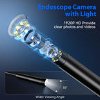 Endoscope Camera with Light, 1920P HD Borescope Tools with 8 Adjustable LED Lights, 9.8FT Semi-Rigid Snake Cord IP67 Waterproof Inspection Camera for iPhone, iPad, iOS and Android Phone