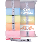 Trailoom Microfiber Workout Towels - Quick Dry, Highly Absorbing, Odor-Free, for Women & Men - Gym Sweat Sports Towel for Hot Yoga, Tennis, Running, Exercise, Working Out, Camping, Set of 5 Pastel
